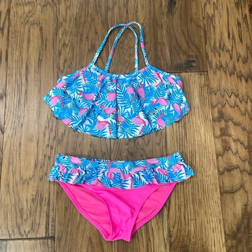 Ikali Girls Pink Flamingo Bikini size 8-9